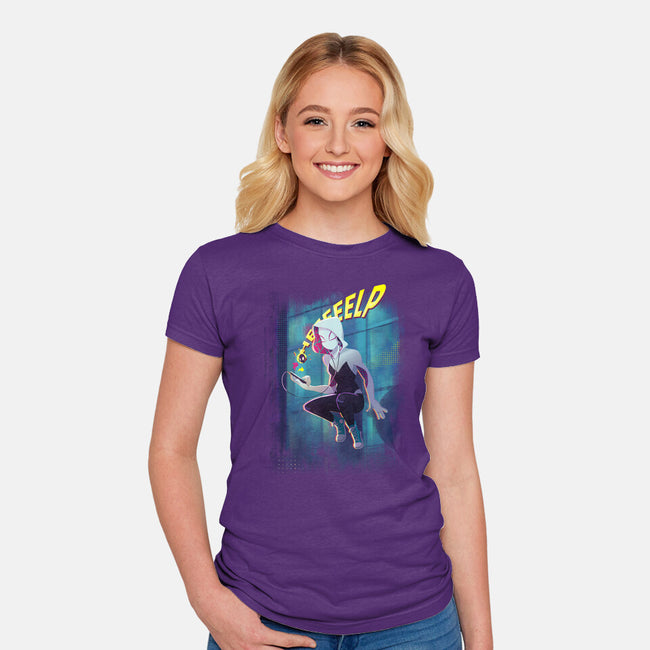 Spider Gwen Help-Womens-Fitted-Tee-jacnicolauart