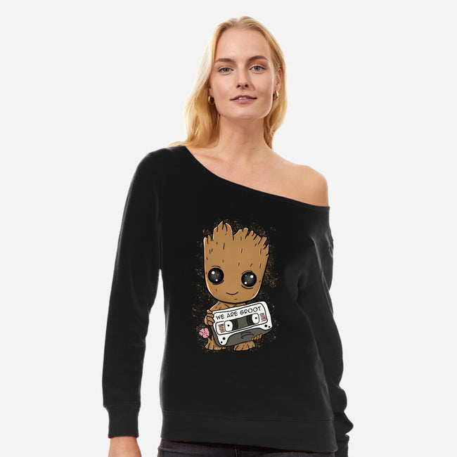 Cute We Are Groot-Womens-Off Shoulder-Sweatshirt-MaxoArt