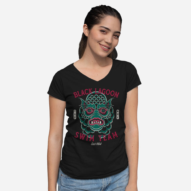 Black Lagoon Swim Club-Womens-V-Neck-Tee-Nemons