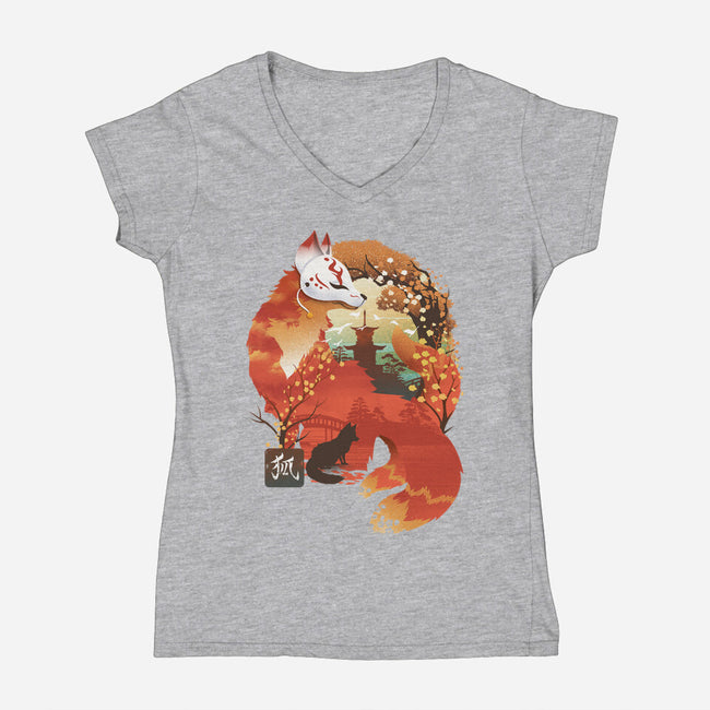 Fox Landscape-Womens-V-Neck-Tee-dandingeroz