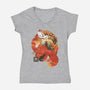 Fox Landscape-Womens-V-Neck-Tee-dandingeroz