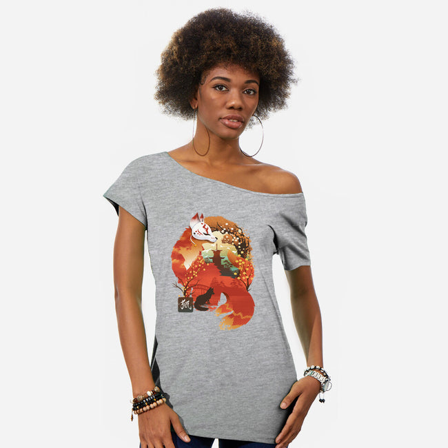 Fox Landscape-Womens-Off Shoulder-Tee-dandingeroz