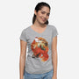 Fox Landscape-Womens-V-Neck-Tee-dandingeroz