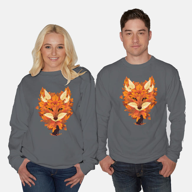 Autumn Leaves Fox-Unisex-Crew Neck-Sweatshirt-dandingeroz