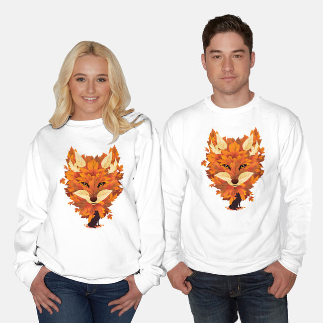 Autumn Leaves Fox-Unisex-Crew Neck-Sweatshirt-dandingeroz