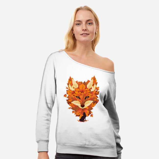 Autumn Leaves Fox-Womens-Off Shoulder-Sweatshirt-dandingeroz