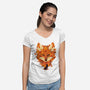 Autumn Leaves Fox-Womens-V-Neck-Tee-dandingeroz