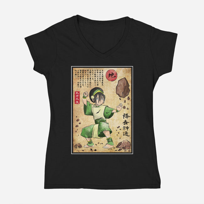 Earth Kingdom Master Woodblock-Womens-V-Neck-Tee-DrMonekers