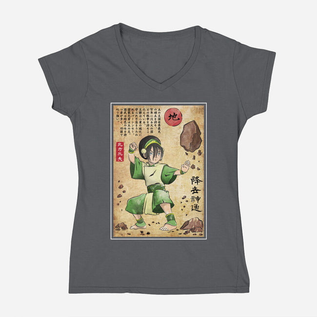 Earth Kingdom Master Woodblock-Womens-V-Neck-Tee-DrMonekers