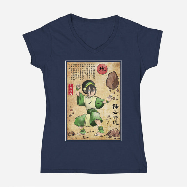 Earth Kingdom Master Woodblock-Womens-V-Neck-Tee-DrMonekers