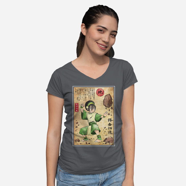 Earth Kingdom Master Woodblock-Womens-V-Neck-Tee-DrMonekers