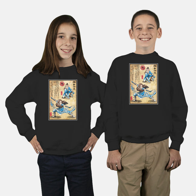 Water Tribe Master Woodblock-Youth-Crew Neck-Sweatshirt-DrMonekers