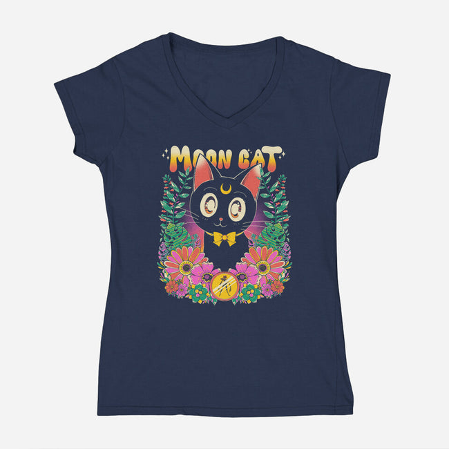 The Moon Kitten-Womens-V-Neck-Tee-GODZILLARGE