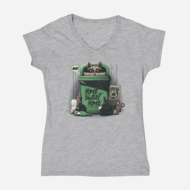 Home Sweet Home Garbage Raccoon-Womens-V-Neck-Tee-tobefonseca