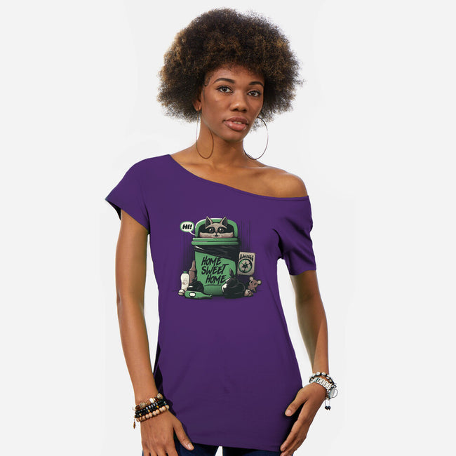 Home Sweet Home Garbage Raccoon-Womens-Off Shoulder-Tee-tobefonseca