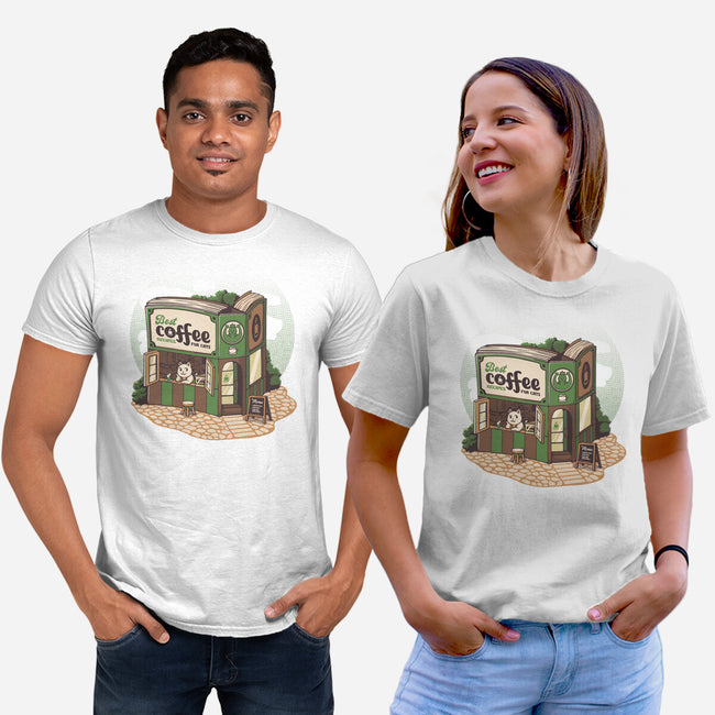 Coffeeshop Cats Bookstore-Unisex-Basic-Tee-tobefonseca