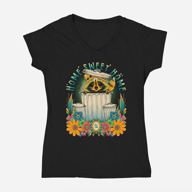 Raccoon Home Sweet Home-Womens-V-Neck-Tee-GODZILLARGE