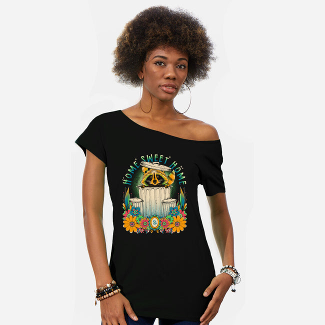 Raccoon Home Sweet Home-Womens-Off Shoulder-Tee-GODZILLARGE