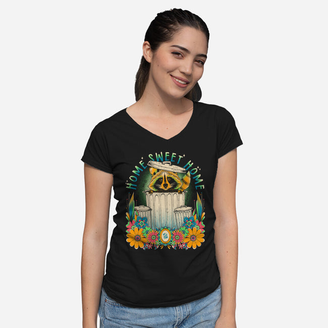 Raccoon Home Sweet Home-Womens-V-Neck-Tee-GODZILLARGE