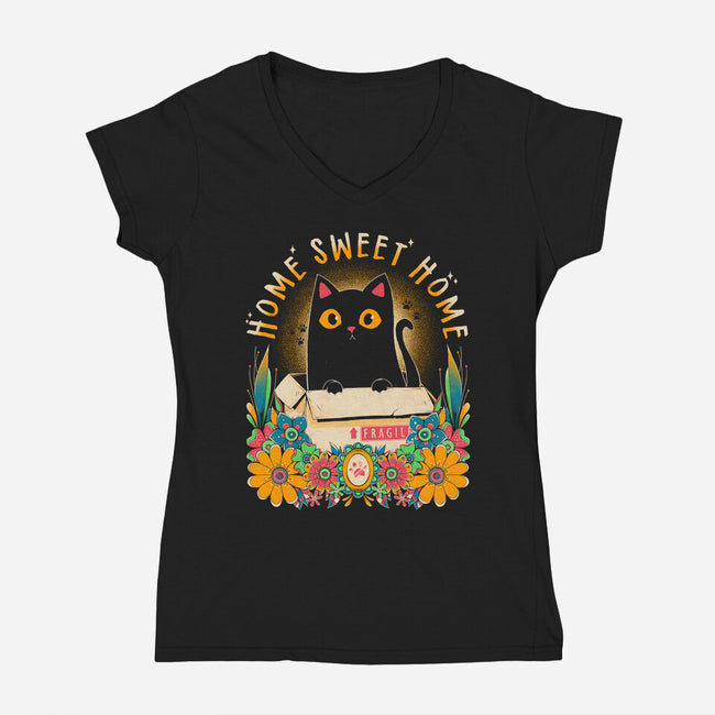 Cat Home Sweet Home-Womens-V-Neck-Tee-GODZILLARGE