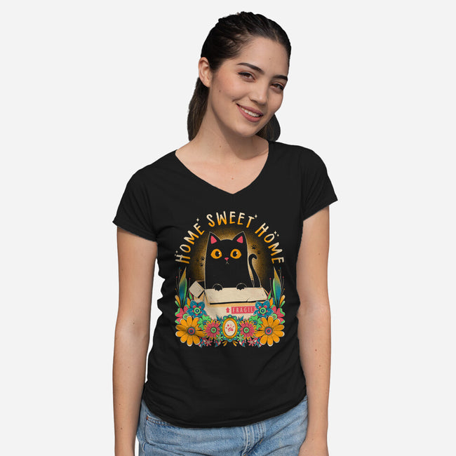 Cat Home Sweet Home-Womens-V-Neck-Tee-GODZILLARGE