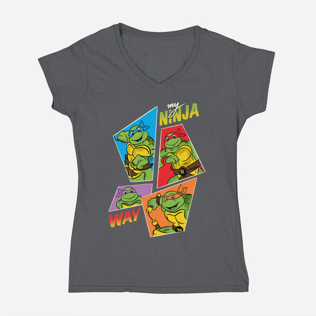 My Ninja Way-Womens-V-Neck-Tee-Seeworm_21