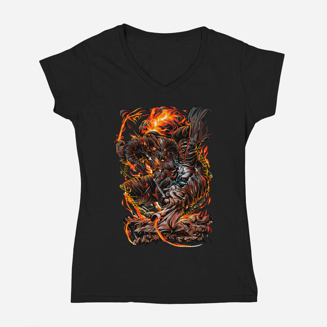 Demon Fights-Womens-V-Neck-Tee-Conjura Geek