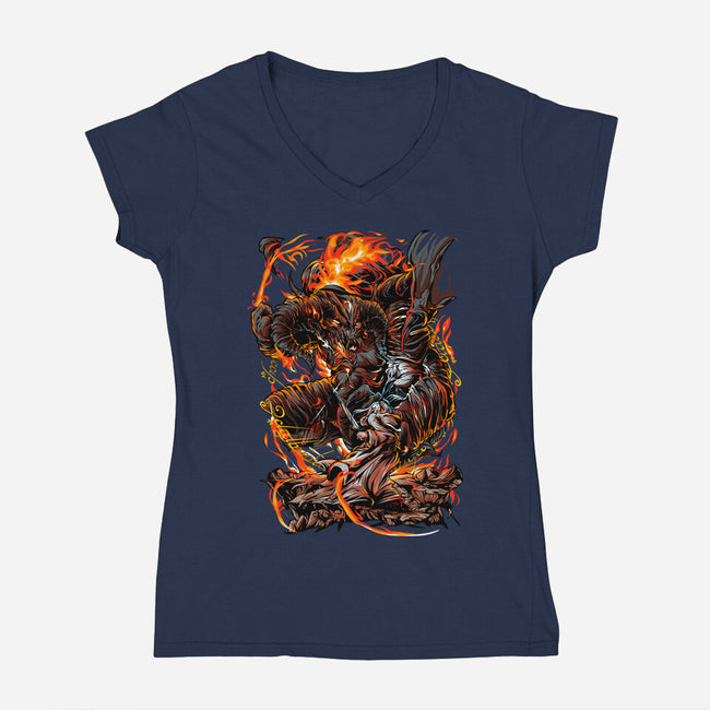 Demon Fights-Womens-V-Neck-Tee-Conjura Geek