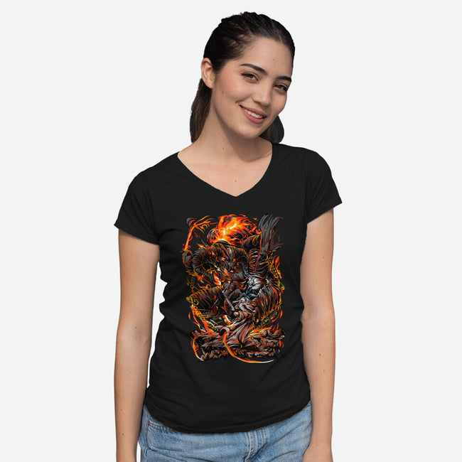 Demon Fights-Womens-V-Neck-Tee-Conjura Geek