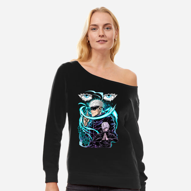 Sensei Gojo-Womens-Off Shoulder-Sweatshirt-Conjura Geek