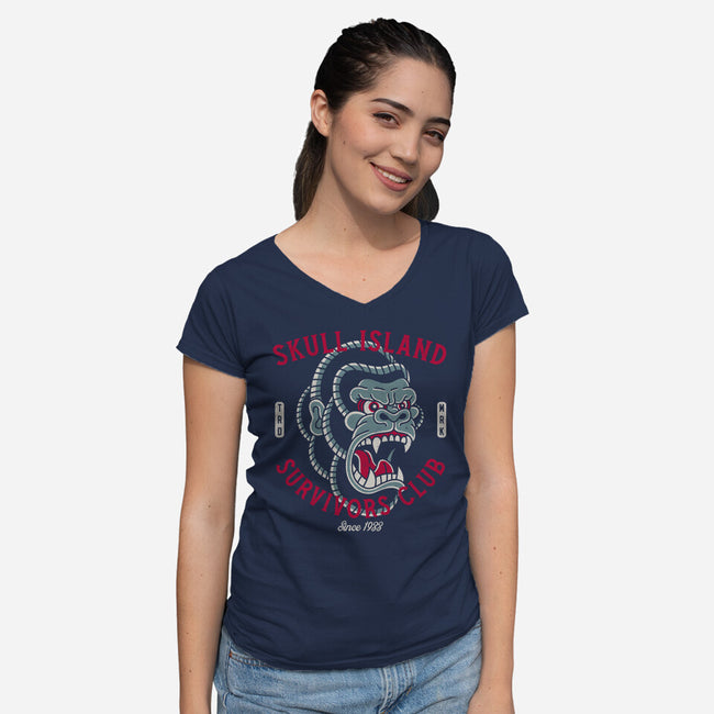 Skull Island Survivors Club-Womens-V-Neck-Tee-Nemons