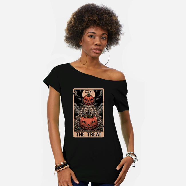 Halloween Tarot Pumpkin Treat-Womens-Off Shoulder-Tee-Studio Mootant