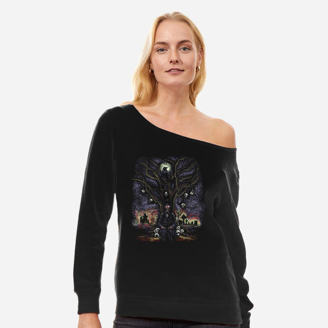Starry Poe-Womens-Off Shoulder-Sweatshirt-zascanauta