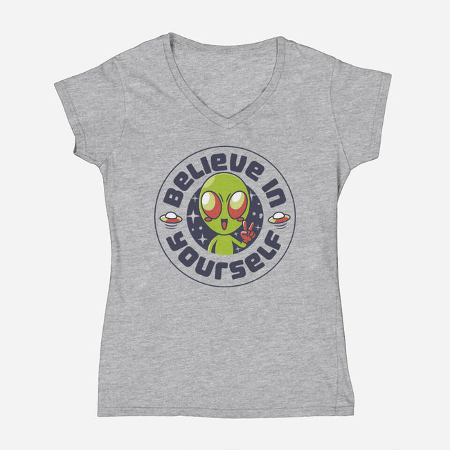 Believe In Yourself Alien-Womens-V-Neck-Tee-tobefonseca