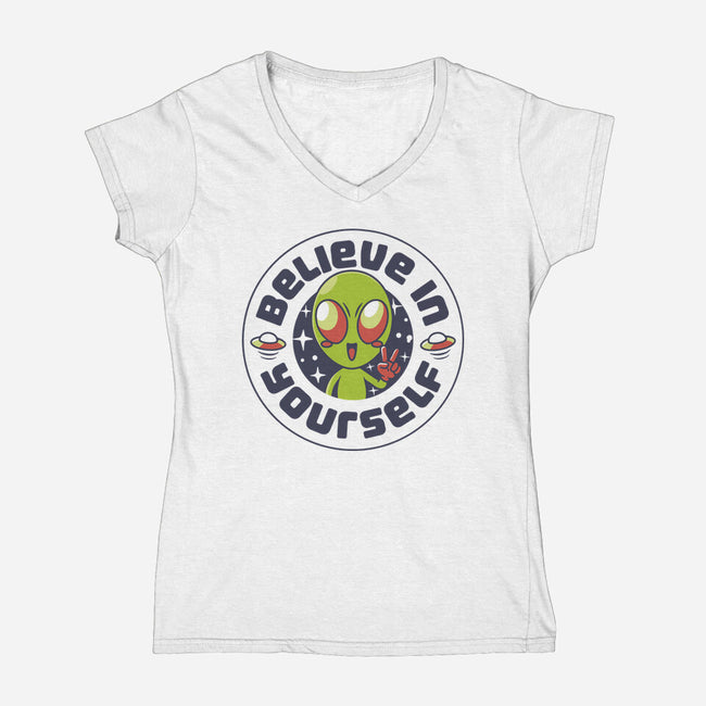 Believe In Yourself Alien-Womens-V-Neck-Tee-tobefonseca