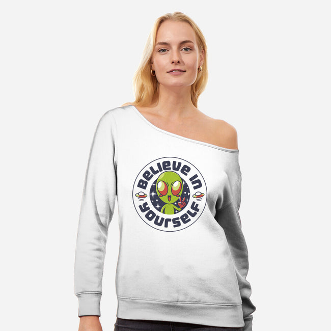 Believe In Yourself Alien-Womens-Off Shoulder-Sweatshirt-tobefonseca