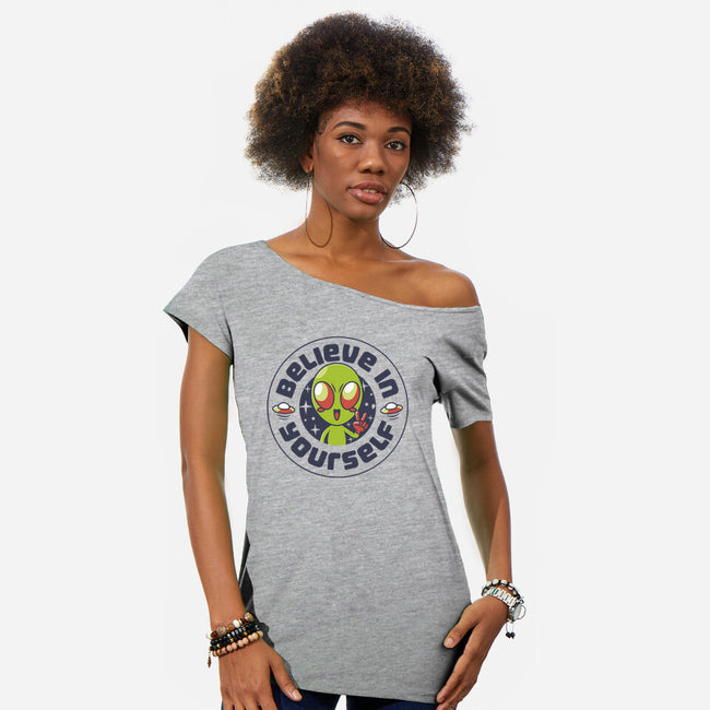 Believe In Yourself Alien-Womens-Off Shoulder-Tee-tobefonseca