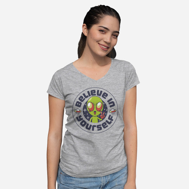 Believe In Yourself Alien-Womens-V-Neck-Tee-tobefonseca