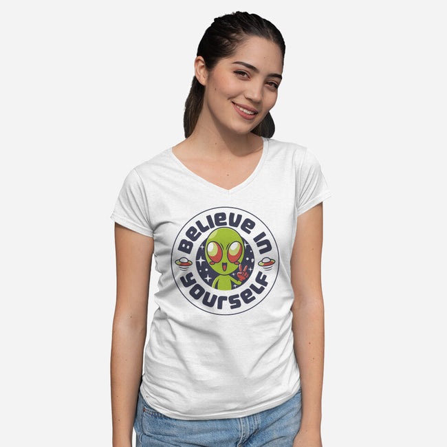 Believe In Yourself Alien-Womens-V-Neck-Tee-tobefonseca