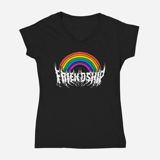 Friendship Powered By Metal-Womens-V-Neck-Tee-manoystee