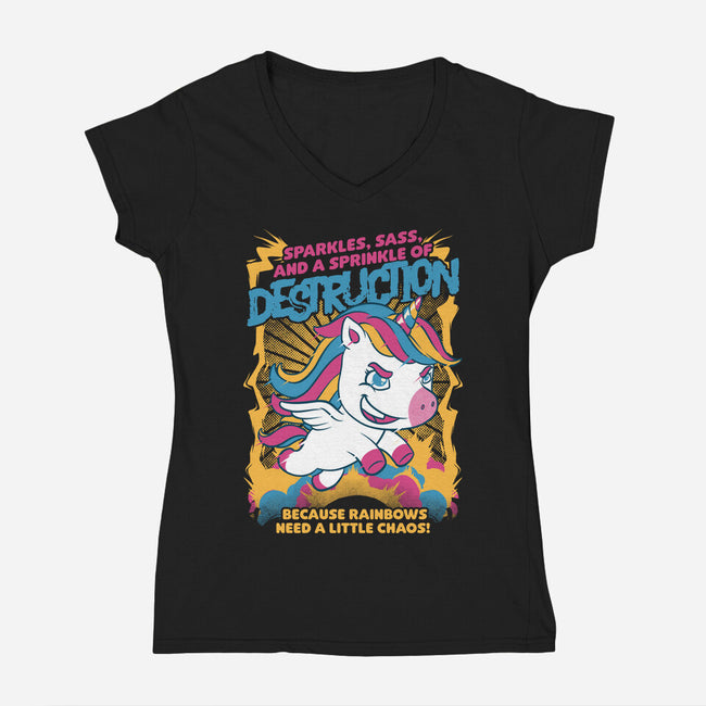 Unicorn Rainbows Destruction-Womens-V-Neck-Tee-Studio Mootant