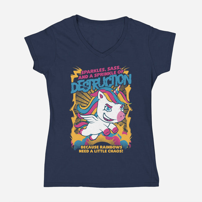 Unicorn Rainbows Destruction-Womens-V-Neck-Tee-Studio Mootant