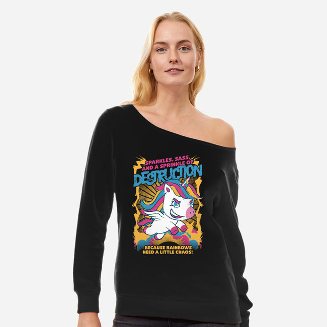 Unicorn Rainbows Destruction-Womens-Off Shoulder-Sweatshirt-Studio Mootant