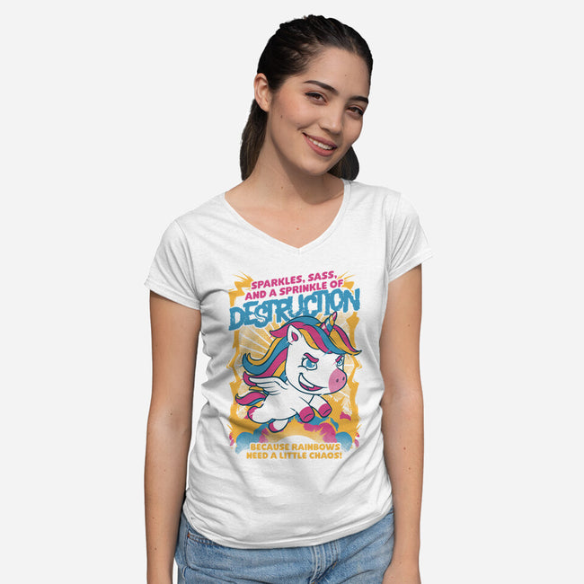 Unicorn Rainbows Destruction-Womens-V-Neck-Tee-Studio Mootant