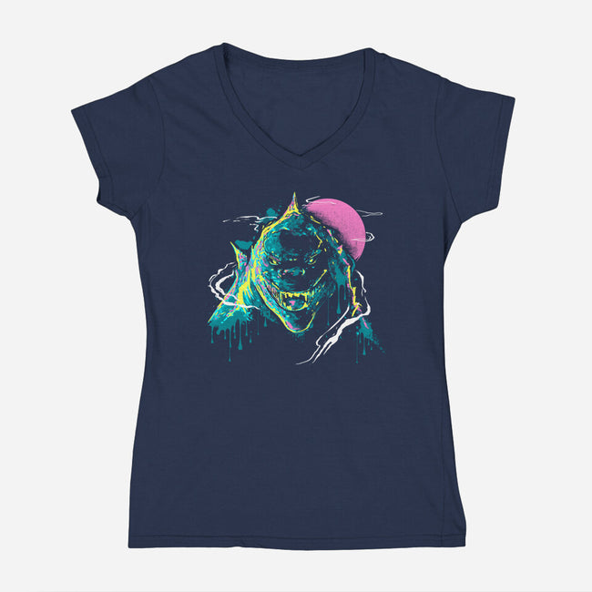 Colorful Kaiju-Womens-V-Neck-Tee-IKILO