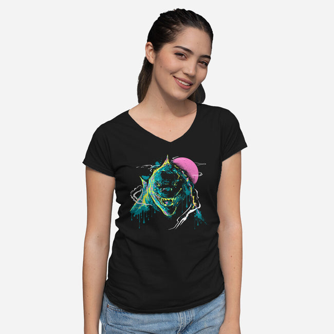 Colorful Kaiju-Womens-V-Neck-Tee-IKILO