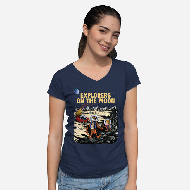 Explorers On The Moon-Womens-V-Neck-Tee-zascanauta