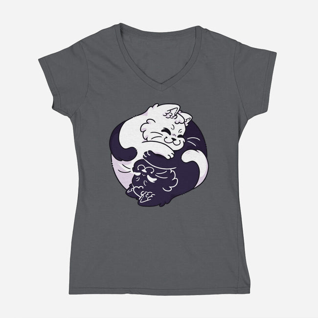 Ying Yang Cat-Womens-V-Neck-Tee-Zaia Bloom