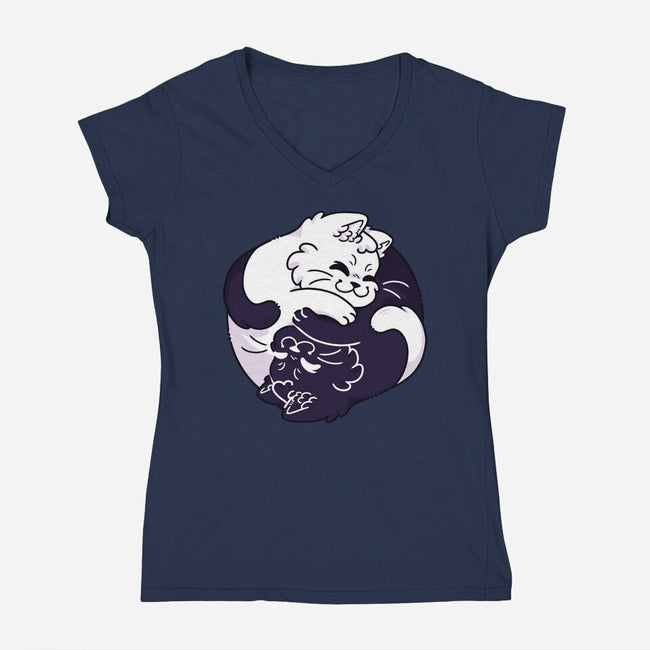 Ying Yang Cat-Womens-V-Neck-Tee-Zaia Bloom