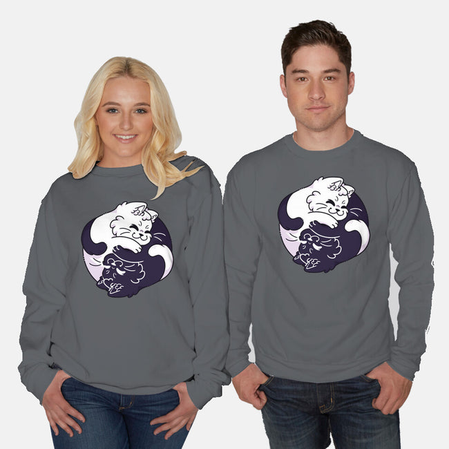 Ying Yang Cat-Unisex-Crew Neck-Sweatshirt-Zaia Bloom